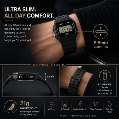 Casio F-91WB Series | Men's Digital Watch | Environmentally Friendly Bio-Based Resin | Alarm | Date Indicator | 7-Year Battery, Black 🍁 All In One Marketplace Canada