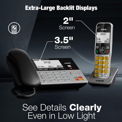 VTech DECT 6.0 1-Handset Corded/Cordless Phone for Home with Answering Machine, Call Blocking, Caller ID, Large Backlit Display, Duplex Speakerphone, Intercom, Landline Line-Power: VG208 🍁 All In One Marketplace Canada