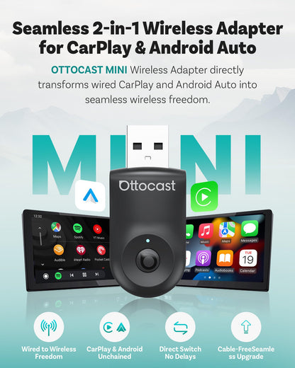 OTTOCAST Mini 2025 Wireless CarPlay & Android Auto 2-in-1 Adapter, Plug & Play, 5GHz WiFi, Auto Connect for iPhone & Android, Fits 98%+ OEM Wired CarPlay Cars 🍁 All In One Marketplace Canada