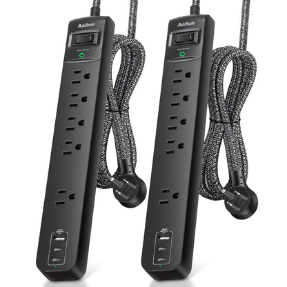 2 Pack Power Bar Surge Protector - 5 Widely Spaced Outlets 3 USB Charging Ports(2 USB C), 1875W/15A with 6Ft Braided Extension Cord, Flat Plug, Overload Surge Protection, Wall Mount for Home Office 🍁 All In One Marketplace Canada