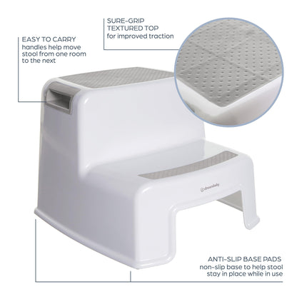 Dreambaby - 2 Up Toddler Step Stool With Non Slip Base, Kids Step Stool for Bathroom, Potty Training and Kitchen, Holds up to 175lbs - Grey & White 🍁 All In One Marketplace Canada