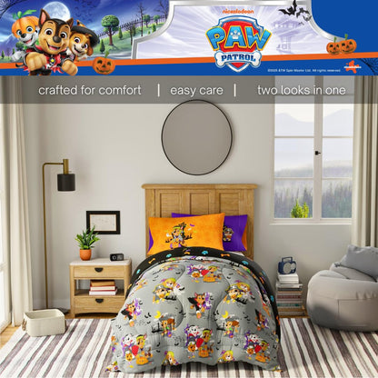 Paw Patrol Kids Halloween Bedding 5 Piece Super Soft Cozy Reversible Comforter and Sheet Set with Sham, Twin, (Officially Licensed Product) by Franco