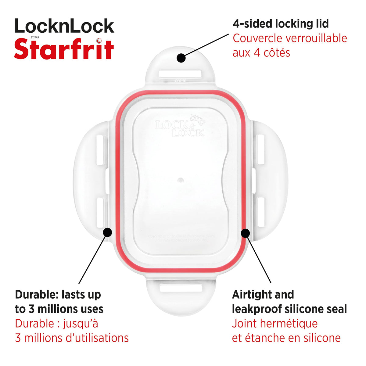 Starfrit LocknLock Plastic Bread Container - Removable Divider - 169oz/5L - Airtight - 4-Sided Locking Lid 🍁 All In One Marketplace Canada