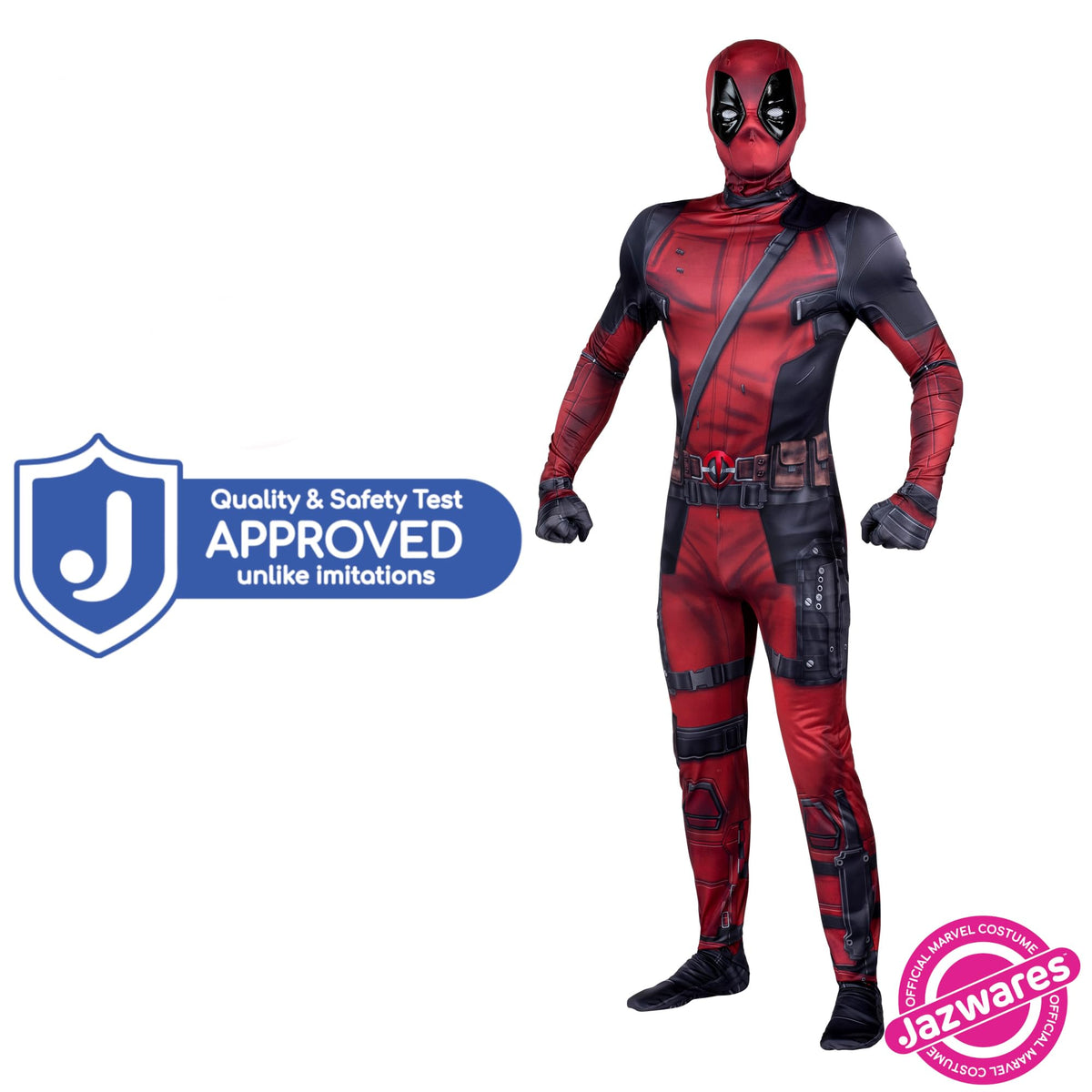 MARVEL Deadpool Official Adult Deluxe Zentai Halloween Costume - Stretch Spandex with Wrist Slits (XS)