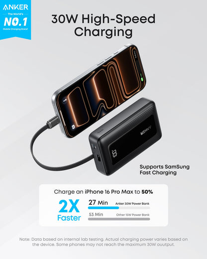 Anker Portable Charger, 10,000mAh 30W Power Bank, USB-C in and Out Fast Charging Battery Pack, Travel Essential Phone Power Bank, for iPhone 17/16, Galaxy and More (Black, 10000.00, Milliamp Hours) 🍁 All In One Marketplace Canada