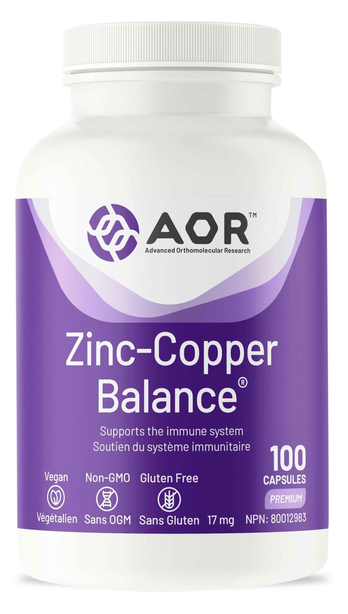 AOR Zinc Copper Balance 17mg, 100 V-Caps, 100-Day Supply - Nutrient Support for Skin, Hair, Bone & Overall Wellness, NON-GMO & Gluten-Free, Easy-to-Swallow, Zinc & Copper Supplements for Men & Women 🍁 All In One Marketplace Canada