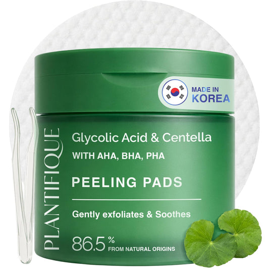 PLANTIFIQUE Korean Glycolic Acid Pads with CICA, Niacinamide 60 Pcs - AHA, BHA, PHA Exfoliating Formula for Gentle Skin Renewal - Toner Pads All Skin Types - Refillable Container 🍁 All In One Marketplace Canada