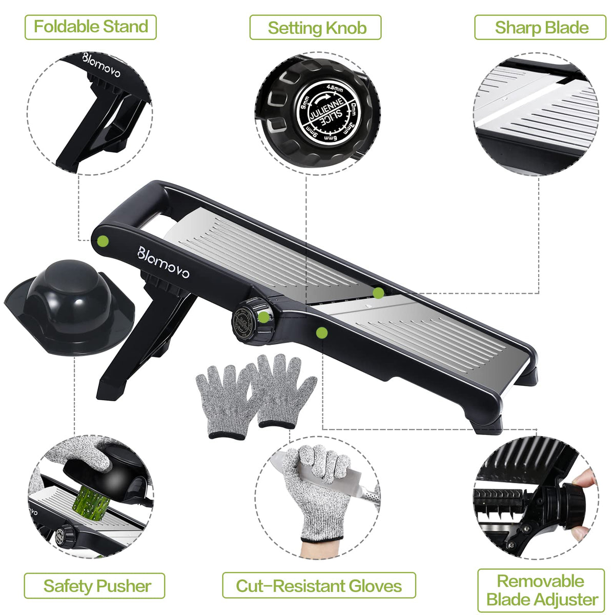Blamovo Mandoline Slicer for Kitchen, Vegetable Mandolin Slicer with Adjustable Thickness by One-Knob Control, Veggie Fruit Potato Slicer Julienne, with Safety Gloves 🍁 All In One Marketplace Canada