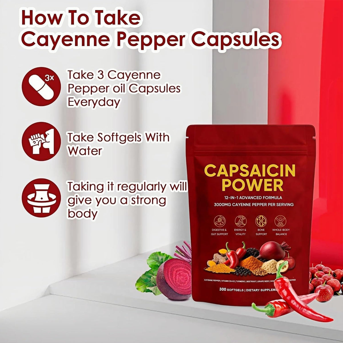 Cayenne Pepper - Cayenne Pepper Capsules | Resealable Package | 300 Softgels / 1 Bag B 🍁 All In One Marketplace Canada
