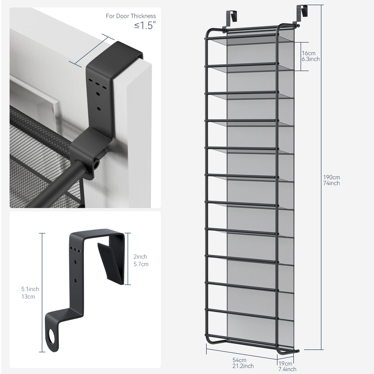 Whitmor 36 Pair Over-The-Door Rack-Gunmetal Gray Shoe Organizer 🍁 All In One Marketplace Canada