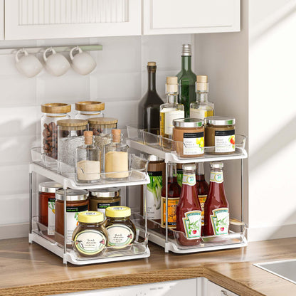 Delamu 2-Tier Multi-Purpose Bathroom Under Sink Organizers and Storage, Stackable Kitchen Pantry Organization, Pull Out Medicine Cabinet Organizer with Movable Dividers, White, 2 Pack 🍁 All In One Marketplace Canada