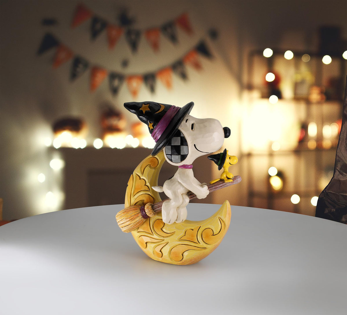 Enesco Peanuts by Jim Shore Halloween Snoopy and Woodstock Witches on Moon Figurine, 5.91 Inch, Multicolor