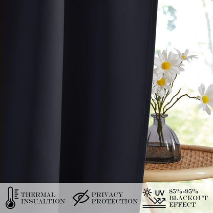 NICETOWN Blackout Window Door Curtains, Room Darkening Halloween Curtains for French Door/Glass Door, Rod Pocket Functional Thermal Insulated Doorway Curtains, 54 x 80 Inches, Black, 1 PC