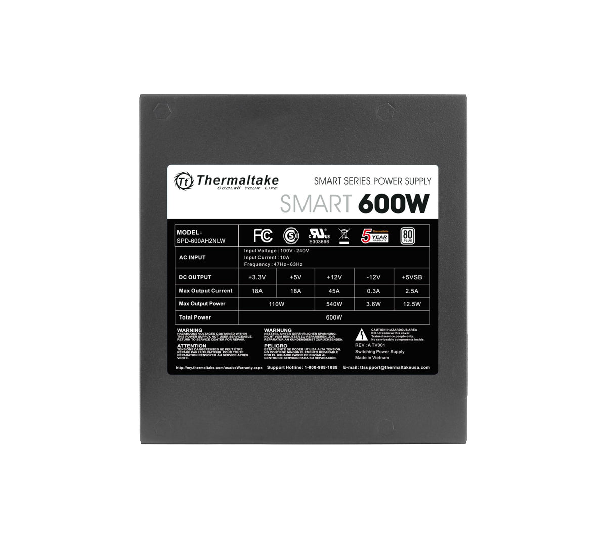 Thermaltake Smart 600W ATX 12V V2.3/EPS 12V 80 Plus Certified Active PFC Power Supply PS-SPD-0600NPCWUS-W 🍁 All In One Marketplace Canada