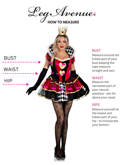 Leg Avenue Womens 2 Pc Queen of Hearts Halloween Costume for Women, Multicolor, Large