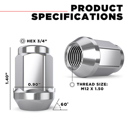 White Knight M12x1.50 Solid Piece Bulge Acorn Lug Nuts (NO Cap) for Select Aftermarket & Factory Wheels, EZ to Install, Durable Carbon Steel, Stylish Triple Layer Chrome Finish - 1907S-20AM (20 Pack) 🍁 All In One Marketplace Canada