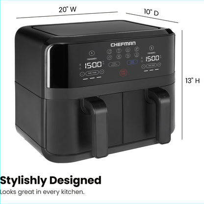 Chefman TurboFry 9-Qt. Dual-Basket Air Fryer with Sync Finish, One-Touch Digital Control, & Shake Reminder for Quick, Healthy, Family-Sized Meals, Black 🍁 All In One Marketplace Canada