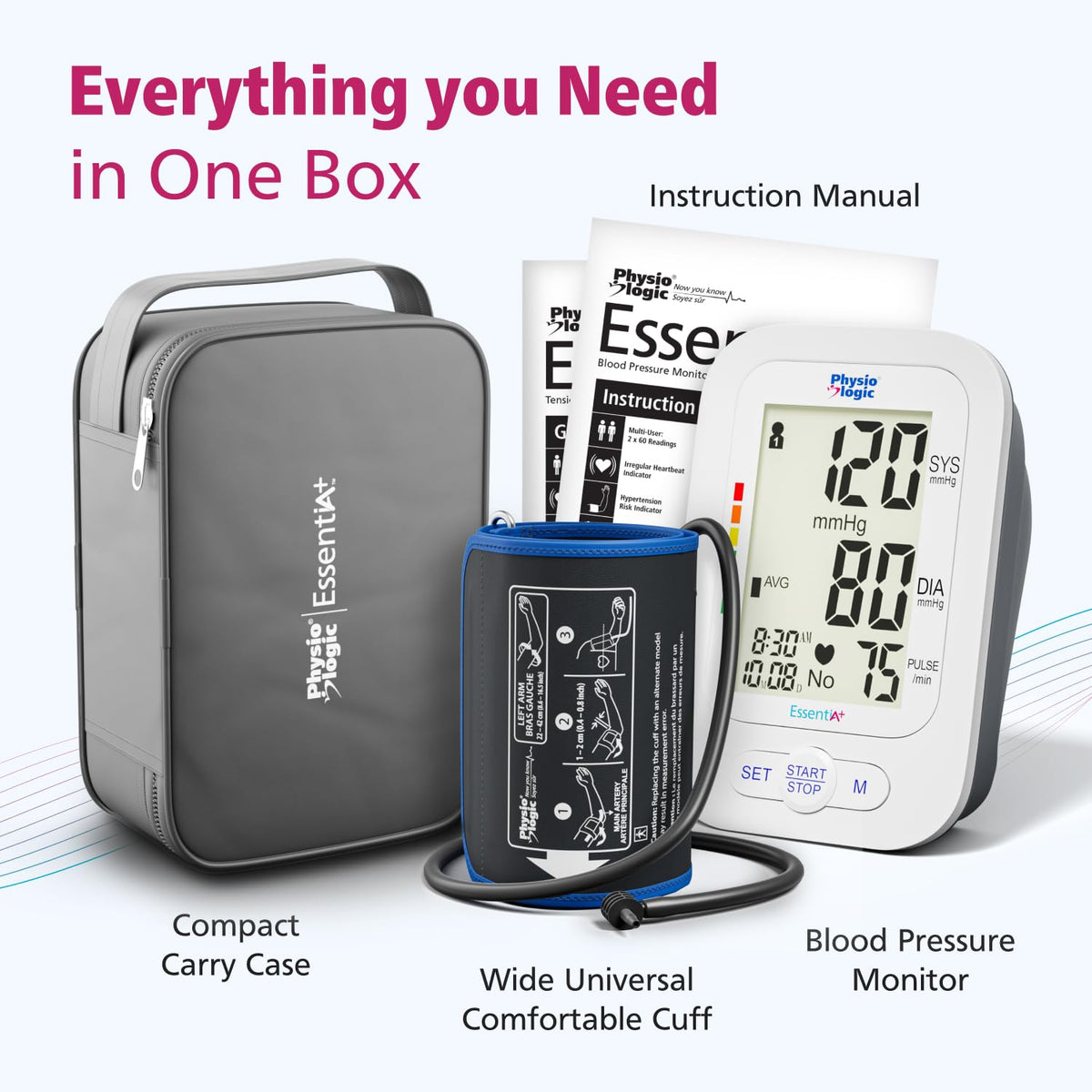 Physio Logic Essentia+ Clinically Accurate, Affordable Blood Pressure Monitor for Home Use, Easy 1-Touch Operation, Premium XL Display, 2-User, 120 Readings, Wide Cuff (22–42 cm), Compact Carry Case 🍁 All In One Marketplace Canada