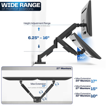 VIVO Dual Monitor up to 32 inches and 19.8 lbs per Screen, Pneumatic Arm Desk Mount, Articulating Counterbalance, VESA Stand, Classic, STAND-V002O 🍁 All In One Marketplace Canada