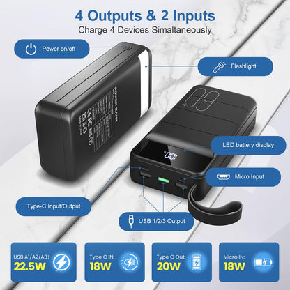 PowerBank 60000mAh Fast Charging,Battery Pack 22.5W Power Bank with USB C, Portable Charger,4 Outputs and 2 Inputs LED Display Compatible with Android Tablets iPhone etc. 🍁 All In One Marketplace Canada
