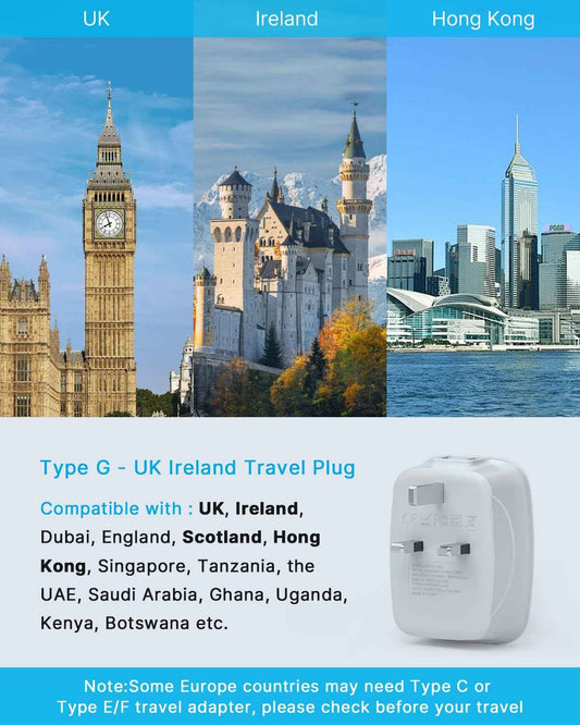 2 Pack UK Ireland Travel Plug Adapter, VINTAR Canada to UK Plug Adapter with 1 USB C, 2 American Outlets and 3 USB Ports, 6 in 1 International Power Adapter for England Singapore Hongkong（Type G） 🍁 All In One Marketplace Canada