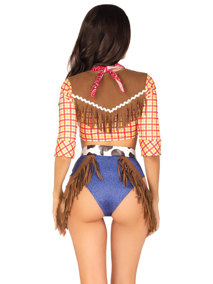 Leg Avenue Women’s 5 PC Playful Cowboy Halloween Costume with Red Bandana, Multicolor, Medium