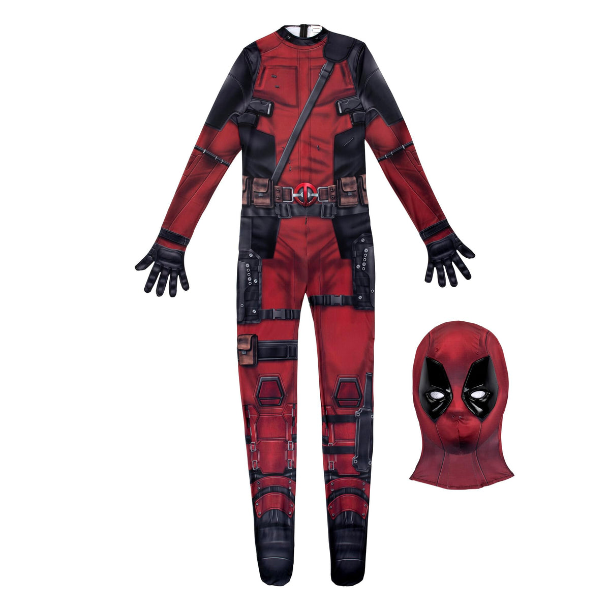 MARVEL Deadpool Official Adult Deluxe Zentai Halloween Costume - Stretch Spandex with Wrist Slits (L)