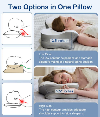 CosBed Cervical Neck Pillow, Ergonomic Memory Foam Pillows for Neck Pain Relief with Breathable Pillowcase, Contour Neck Support Pillow for Side Back Stomach Sleepers White 🍁 All In One Marketplace Canada