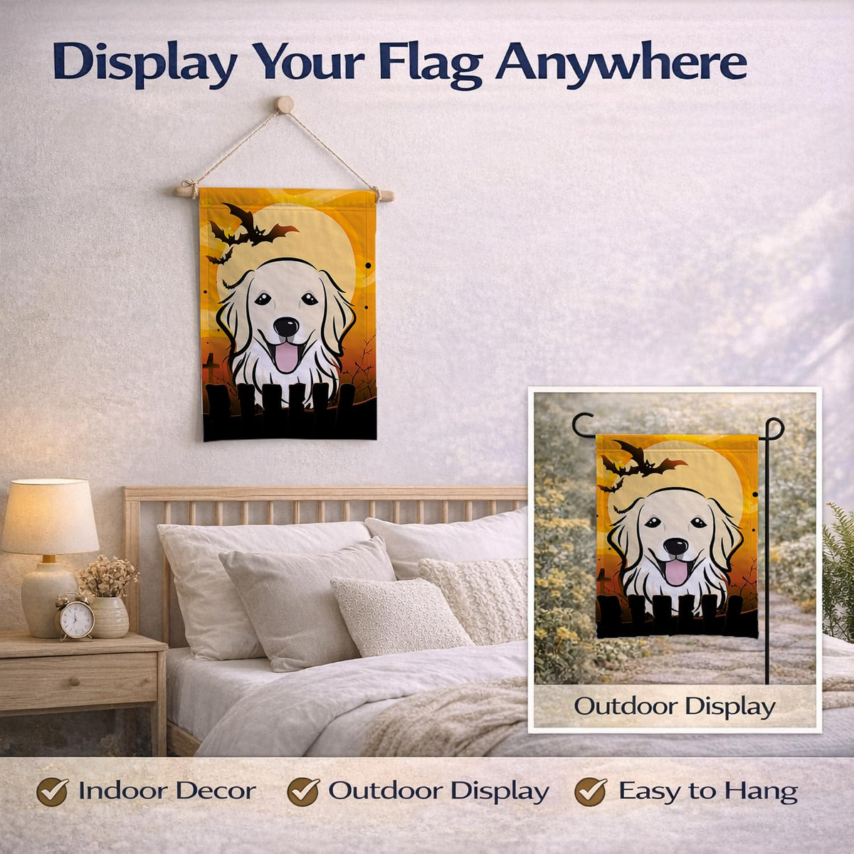 Caroline's Treasures BB1763GF Halloween Golden Retriever Garden Size Flag, Small, Multicolor