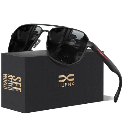 LUENX Aviator Sunglasses for Men Square Polarized Polygon Black Lens Matte Black Frame - UV 400 Protection with Accessories Driving 🍁 All In One Marketplace Canada
