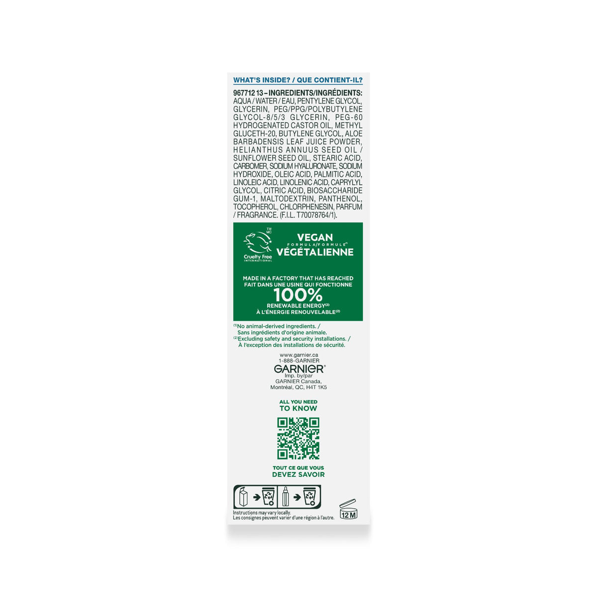 Garnier Hyaluronic Acid Face Serum, With Aloe Vera, Pro-Ceramides, Glycerin, Panthenol, Glass Skin, Reinforce Skin's Moisture Barrier, Hydrating, Replumpling, Normal To Combination, Vegan, 30ml 🍁 All In One Marketplace Canada