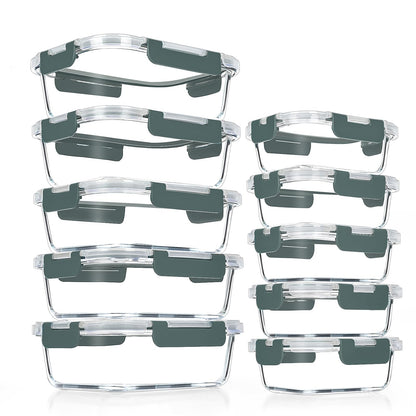 VERONES 10 Pack Glass Meal Prep Containers, Airtight & Stackable Glass Food Storage Containers Set with Lids,Exclusive of BPA,for Microwave, Oven, Freezer & Dishwasher,Grey 🍁 All In One Marketplace Canada