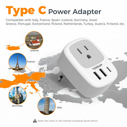 TESSAN Canada to European Travel Adapter 2 Pack, Plug Adaptor 🍁 All In One Marketplace Canada