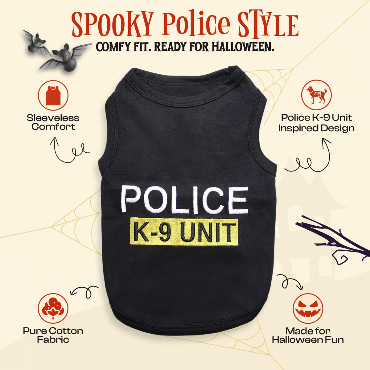 Parisian Pet Police K9 Dog Costume - Dog K9 Halloween Shirt - Pet Police Costume - Dogs Costumes for Halloween - Dogs Apparel & Accessories - Sleeved Pet Outfit - XL