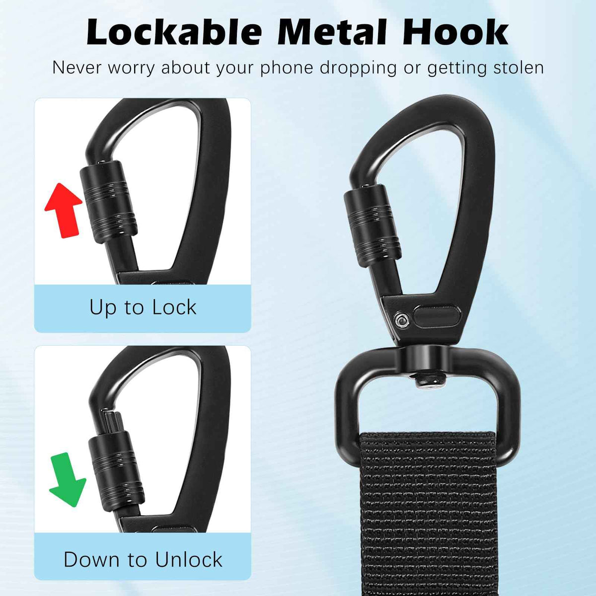 MoKo Anti-theft Phone Tether, Phone Lanyard Retractable Steel Line Cellphone Strap with Locking Carabiner and Metal 360° Tether Tab for Outdoor Skiing Hiking Climbing Fishing, Black 🍁 All In One Marketplace Canada