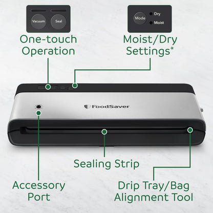 FoodSaver PowerVac Compact Vacuum Sealer Machine w/ Vertical Storage | 5 Airtight Vacuum Seal Bags & 1 Roll | VS0150 | Stainless Steel / Black 🍁 All In One Marketplace Canada