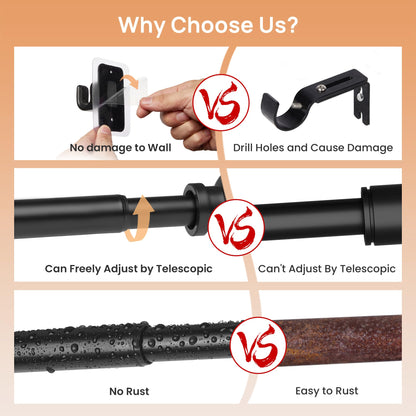 upsimples No Drill Curtain Rods for Window 48 to 84 Inches, 5/8 Inch Diameter Renter Friendly Drapery Rod with Adhesive Brackets without Drilling, Adjustable from 27 to 90 Inches, Black 🍁 All In One Marketplace Canada