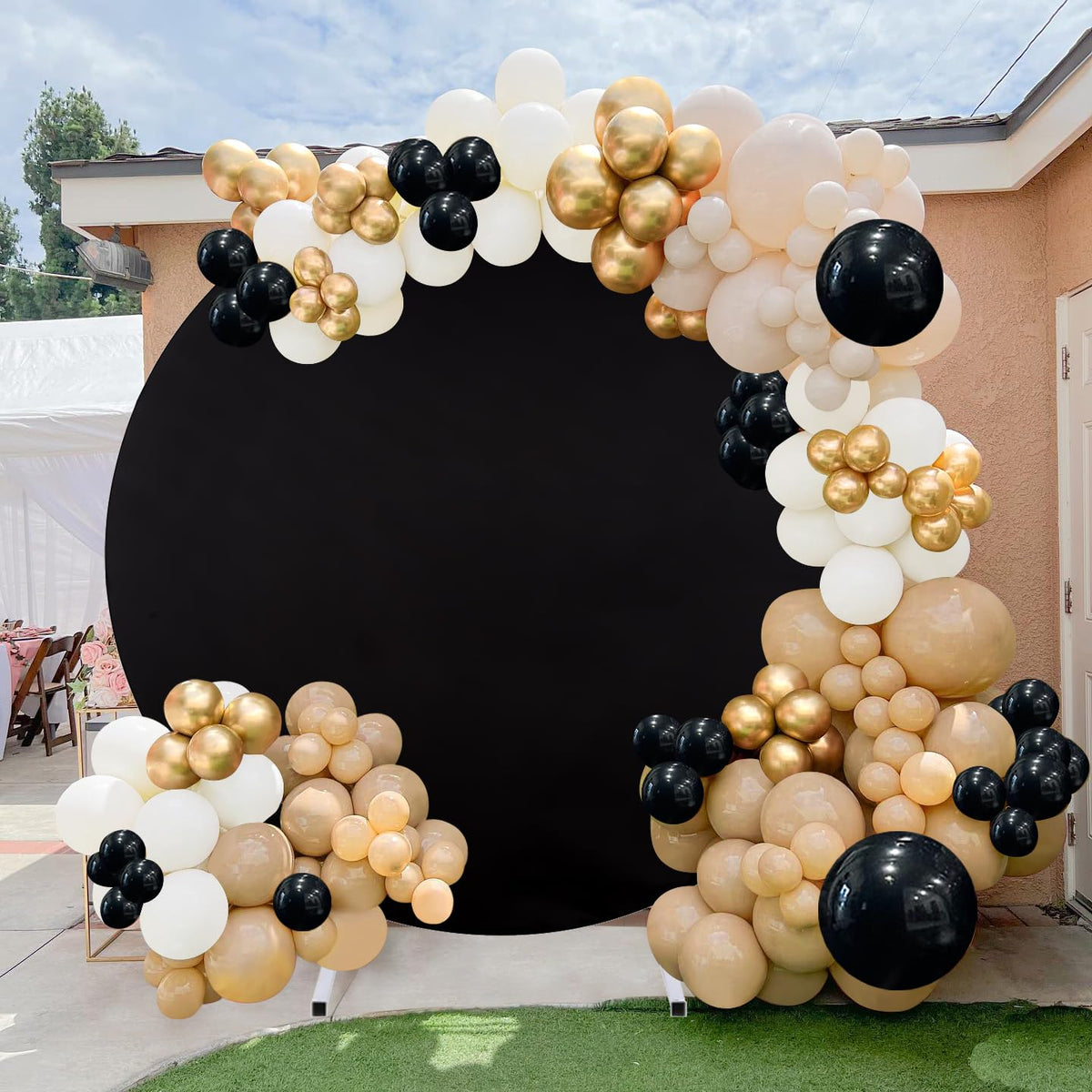 Black Round Backdrop Cover Circle Halloween Photography Party Background 7.2x7.2ft Birthday Backdrop for Halloween Party Baby Shower Decor