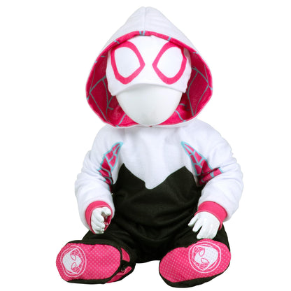 Marvel Spider-Gwen Official Infant Deluxe Halloween Costume - Premium Minky Fabric and Non-Slip Grip Booties (6-12M)