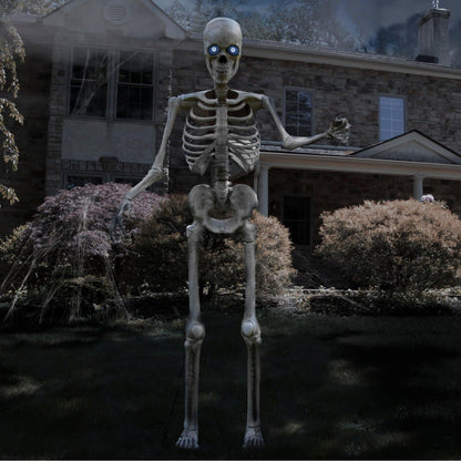 Haunted Hill Farm 8-Ft. Tall Bones McNeely The Towering Skeleton by SVI, Plug-in Motion-Activated Talking Scare Prop Animatronic for Indoor or Covered Outdoor Creepy Halloween Decoration