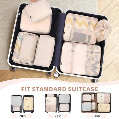 BAGAIL 8 Set Packing Cubes, Lightweight Travel Luggage Organizers with Shoe Bag, Toiletry Bag & Laundry Bag (Cream) 🍁 All In One Marketplace Canada