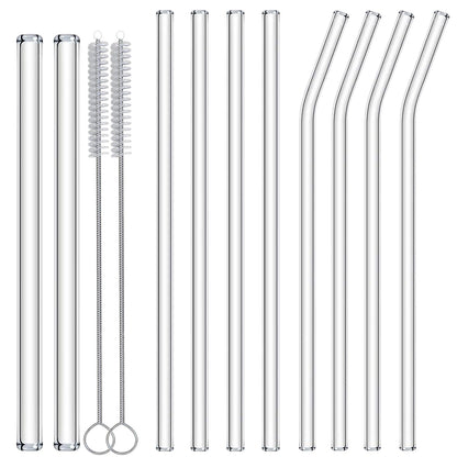 Nafender 10-Pack Glass Straws Reusable Drinking Straw Including 4 Straight and 4 Bent Straws & 2 Extra Wide Smoothie Straw with 2 Cleaning Brushes 🍁 All In One Marketplace Canada
