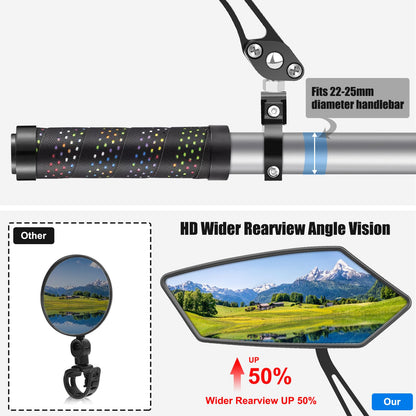 Diyife Bike Mirror, [A Pair] Aluminum HD Wide Angle Large Bicycle Rear View Mirror, 360°Adjustable Shockproof Bicycle Mirrors for Handlebar 22-25mm, Fit for Mountain Road Bike Scooter Motocycle 🍁 All In One Marketplace Canada