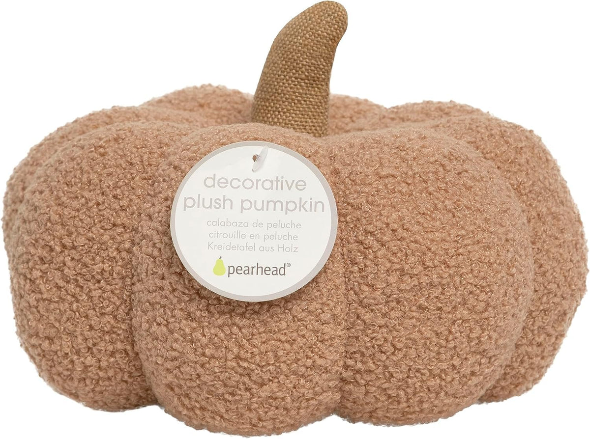 Pearhead Beige Sherpa Pumpkin, Plush Stuffed Halloween Home Decorations, Modern Fall Home Decor, Beige