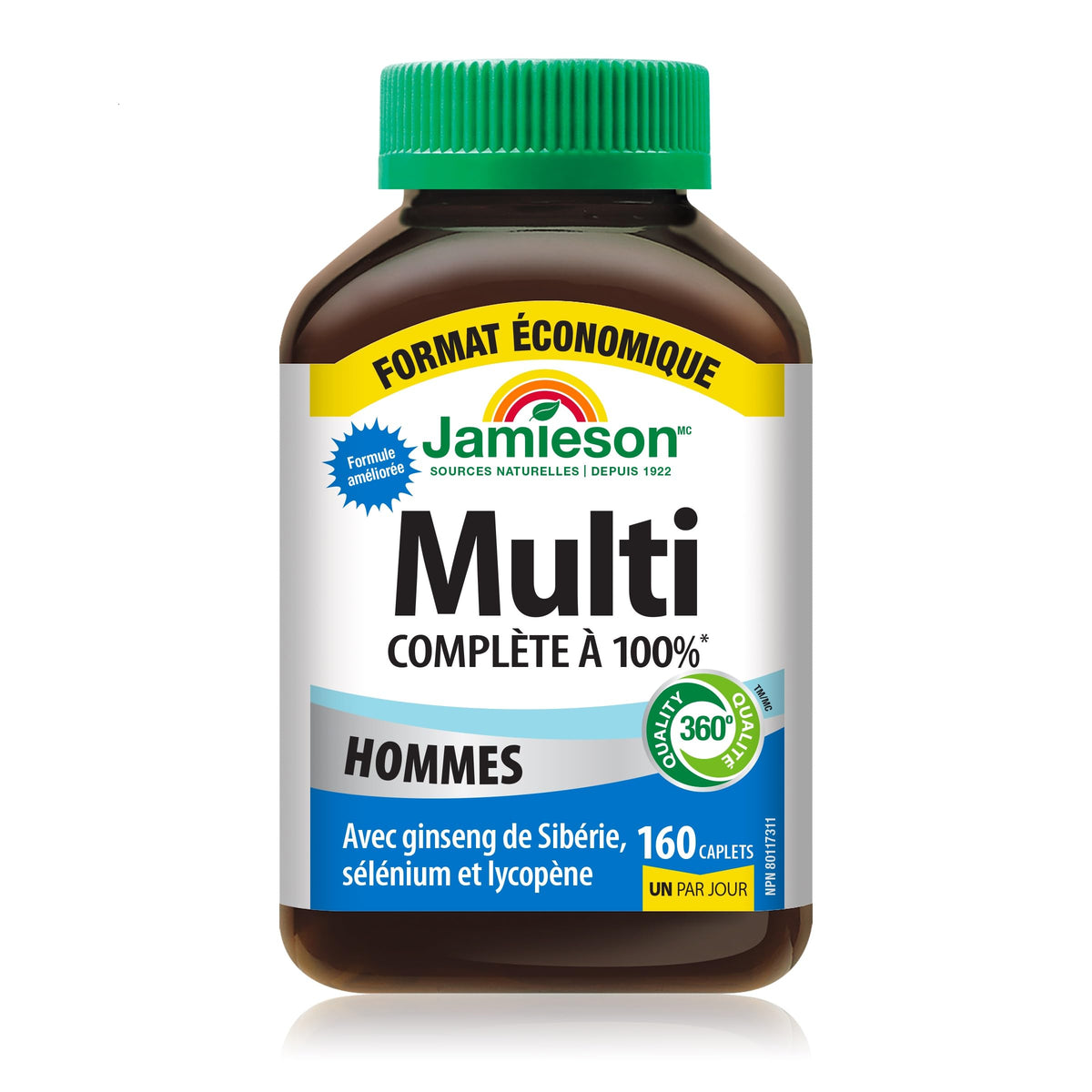 Jamieson 100% Complete Multivitamin for Men, with Siberian Ginseng, Lycopene and Selenium. Supports Eye Health, Energy, Immunity, and Everyday Health, Gluten-Free, One Per Day, 160 Caplets 🍁 All In One Marketplace Canada