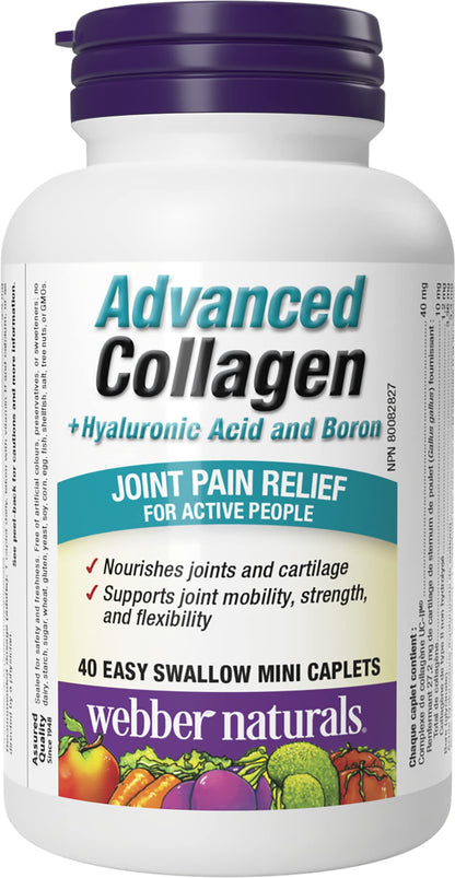 Webber Naturals Advanced Collagen + Hyaluronic Acid & Boron, Helps Reduce Osteoarthritic Joint Pain & Stiffness, 40 Mini Caplets 🍁 All In One Marketplace Canada