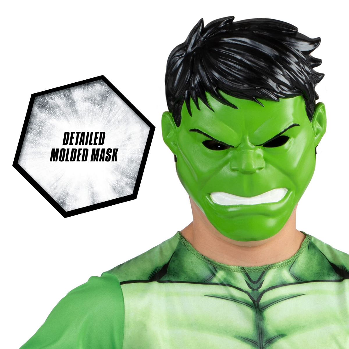 Marvel Hulk Official Youth Halloween Costume - Premium Quality Fabric Jumpsuit with Printed Design and Plastic Mask (Large) Green