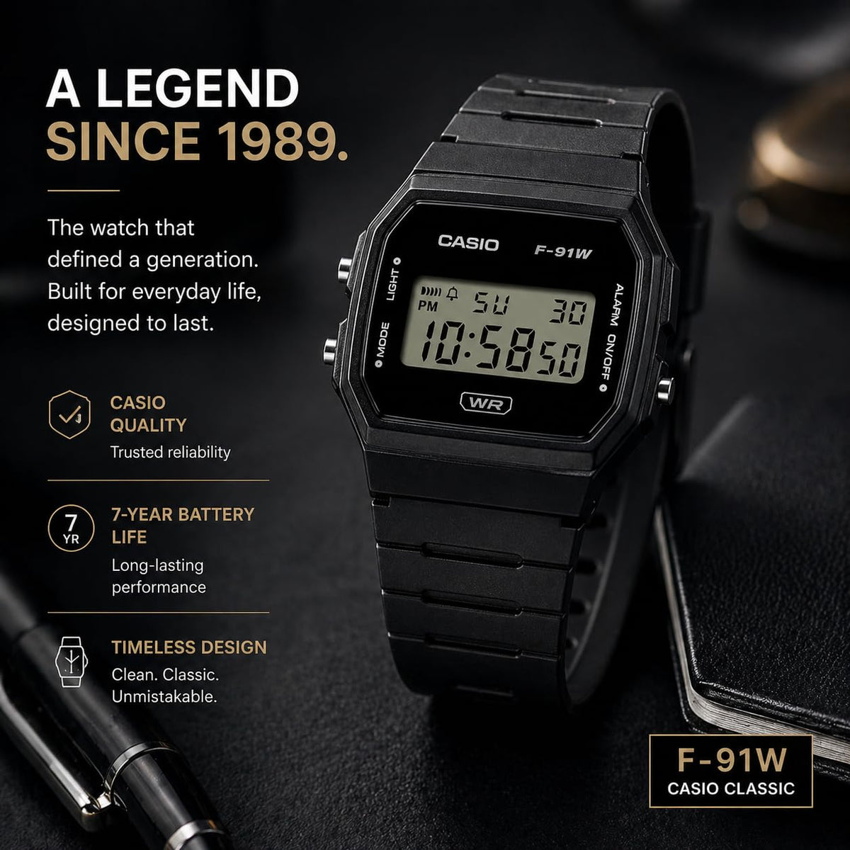 Casio F-91WB Series | Men's Digital Watch | Environmentally Friendly Bio-Based Resin | Alarm | Date Indicator | 7-Year Battery, Black 🍁 All In One Marketplace Canada