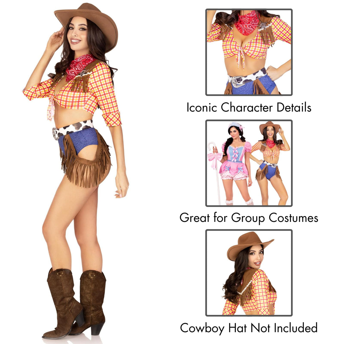 Leg Avenue Women’s 5 PC Playful Cowboy Halloween Costume with Red Bandana, Multicolor, Medium