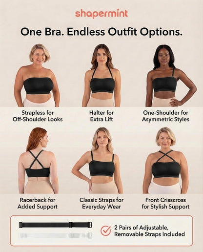 SHAPERMINT Convertible Strapless Bras for Women - Compression Wireless Bandeau Bra Top Black 🍁 All In One Marketplace Canada